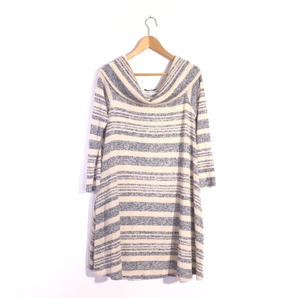 Culture Phit Women's Blue Pink Striped Long Sleeve Cowl Neck Tunic M